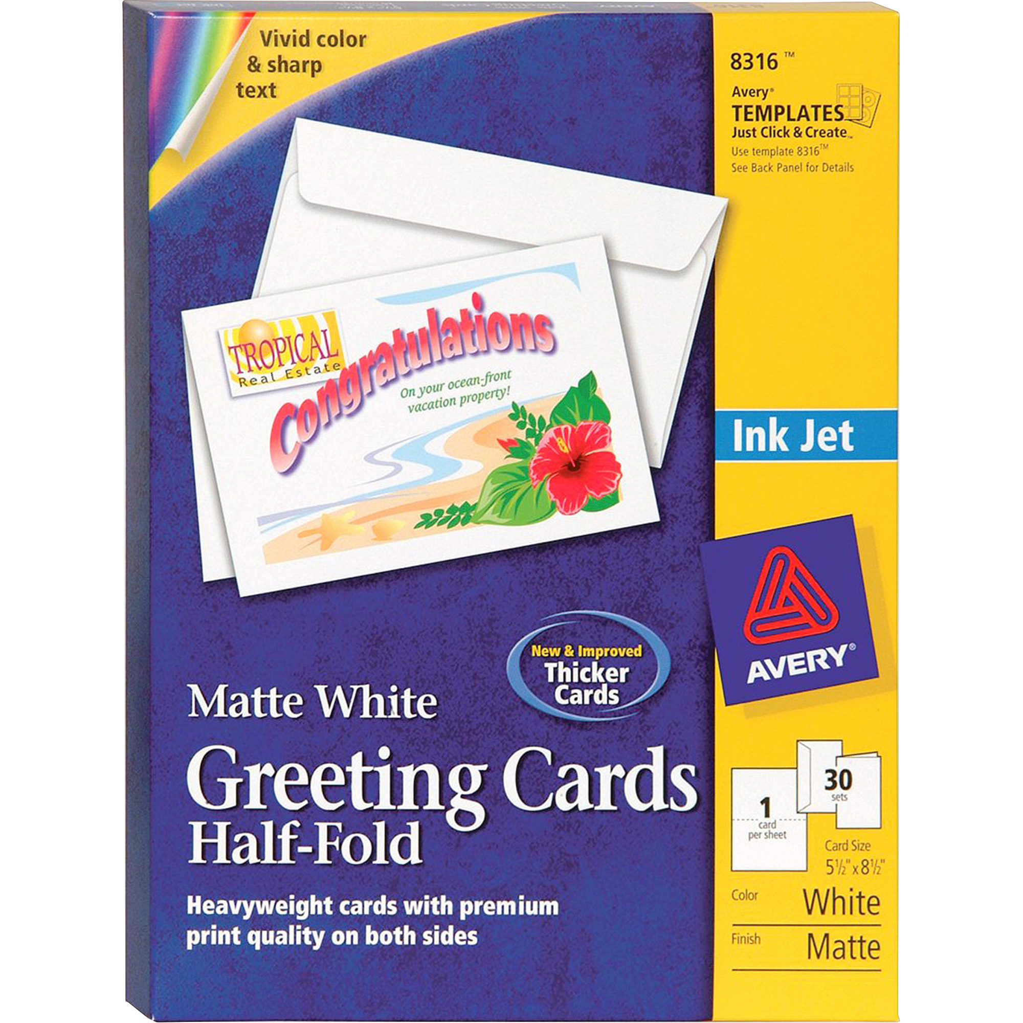 Avery® Greeting Card – 8 1/2" X 5 1/2" – Matte – 30 / Box – White Within Half Fold Greeting Card Template Word