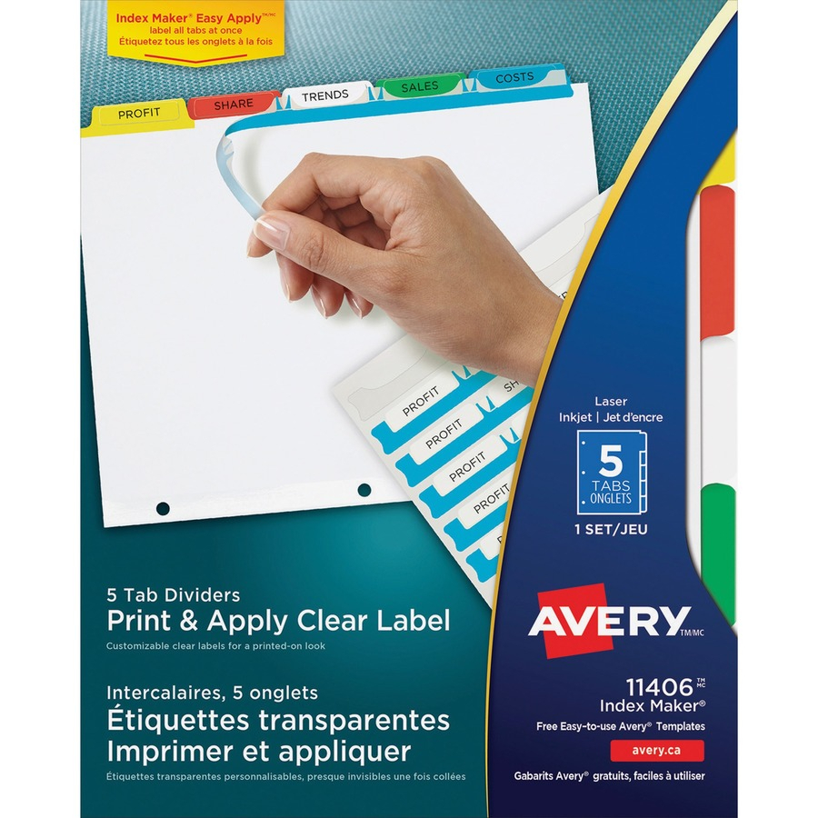 Avery® Index Maker Print & Apply Clear Label Dividers With Traditional  Color Tabs – 5 Tab(S)/set – Multicolor Divider – 5 / Set For 8 Tab Divider Template Word