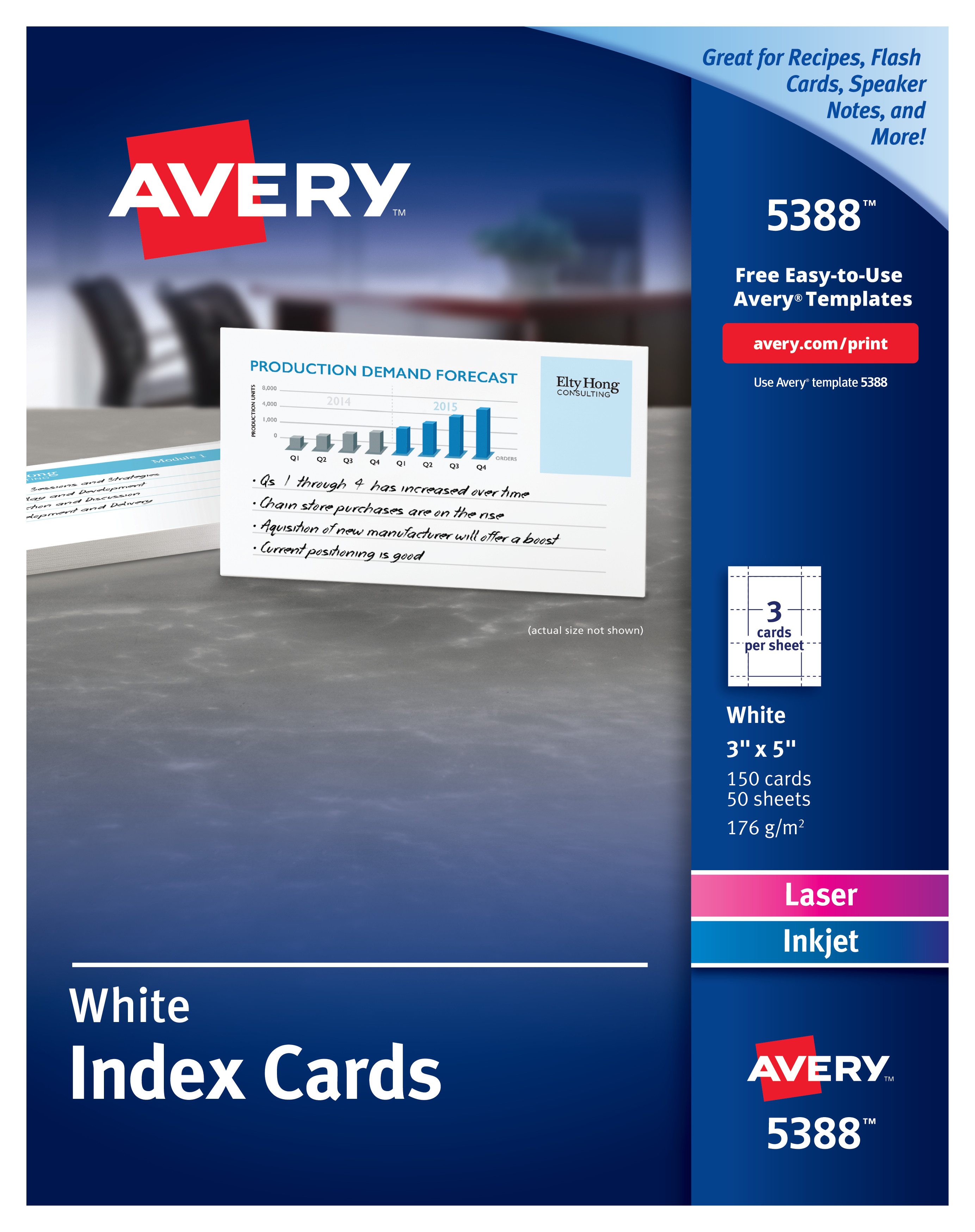 Avery Printable Cards, Laser & Inkjet Printers, 150 Cards, 3 X 5, Index  Card Size (5388) Intended For 3 By 5 Index Card Template