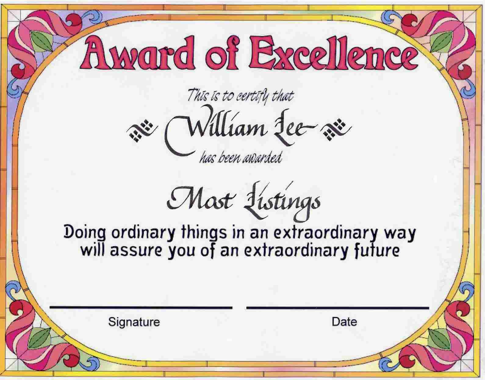 Award Certificates | Award Of Excellence Certificate Award Throughout Award Of Excellence Certificate Template