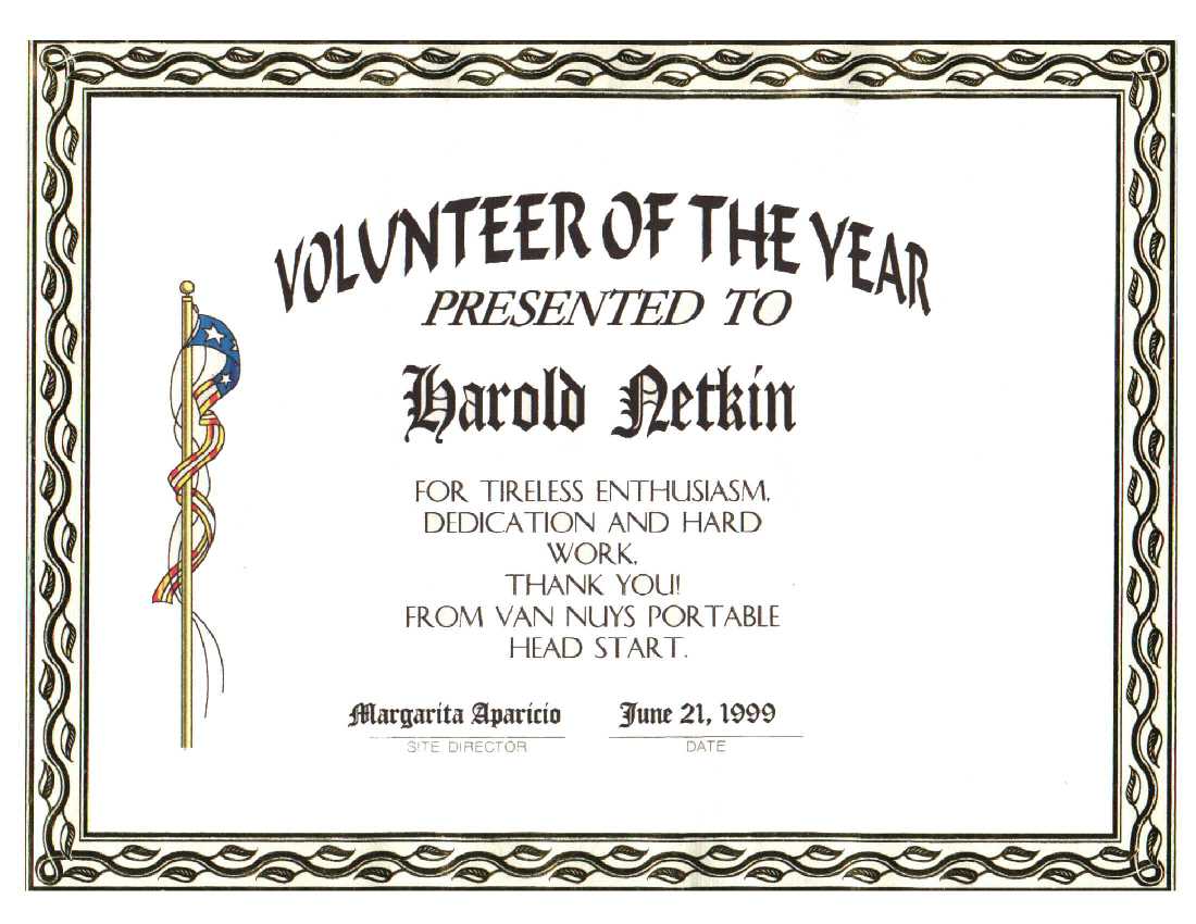 Award for Volunteer Of The Year Certificate Template Award For Volunteer Of The Year Certificate Template