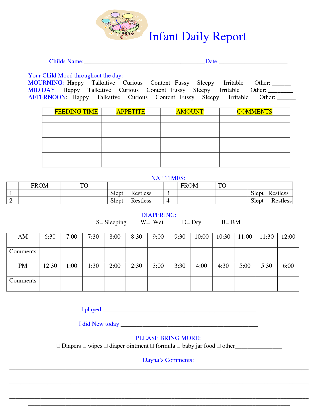 Baby Daily Sheet | Infant Daily Report - Download As Doc For Daycare Infant Daily Report Template