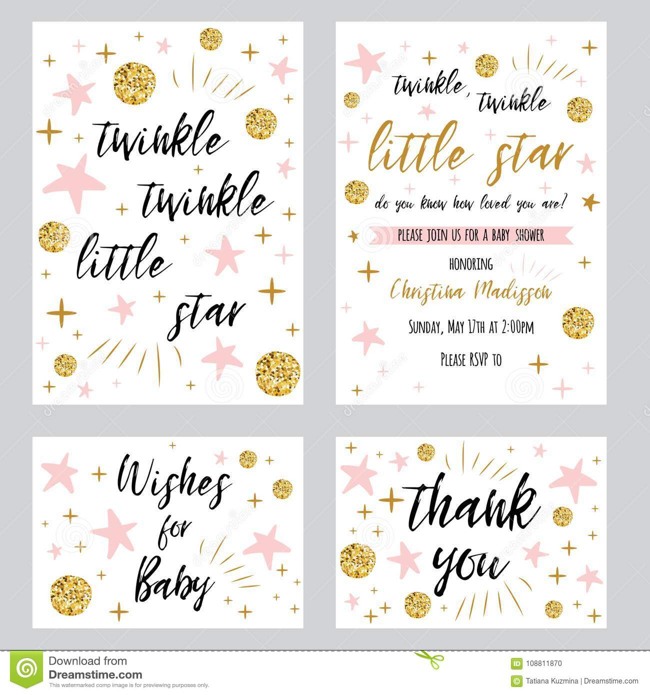 Baby Shower Girl Templates Twinkle Twinkle Little Star Text Throughout Thank You Card Template For Baby Shower