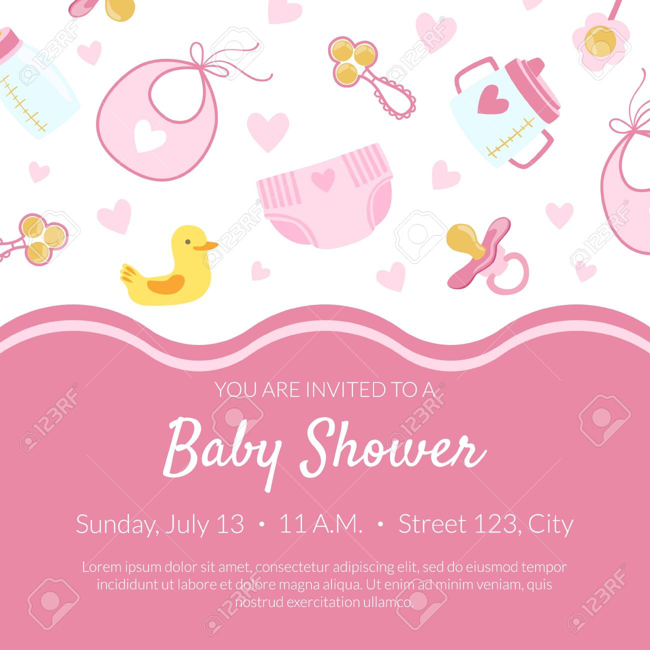 Baby Shower Invitation Banner Template, Pink Card With Newborn.. In Baby Shower Banner Template