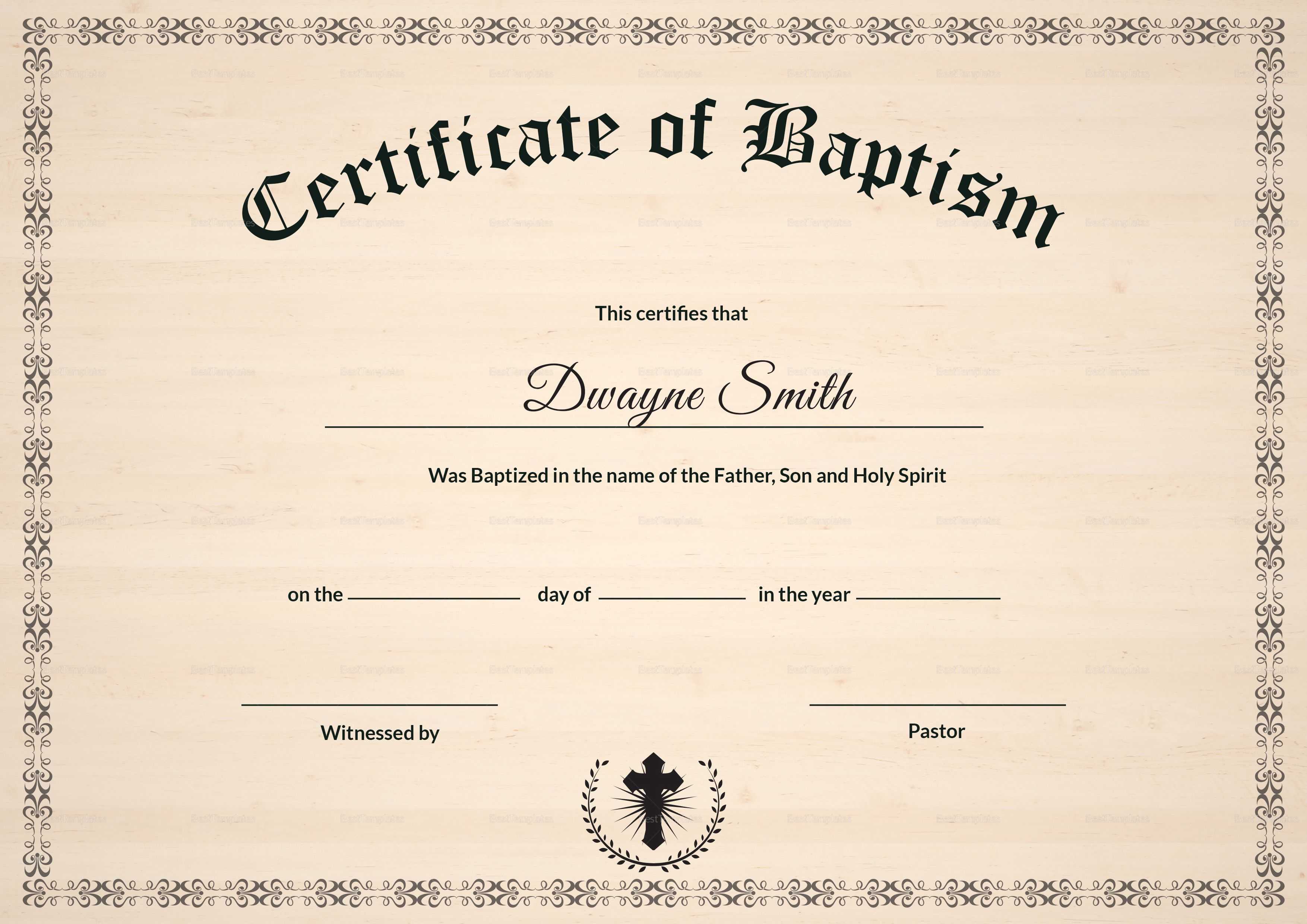 Baptism Certificate Template | Filej | Certificate Templates In Baptism Certificate Template Word