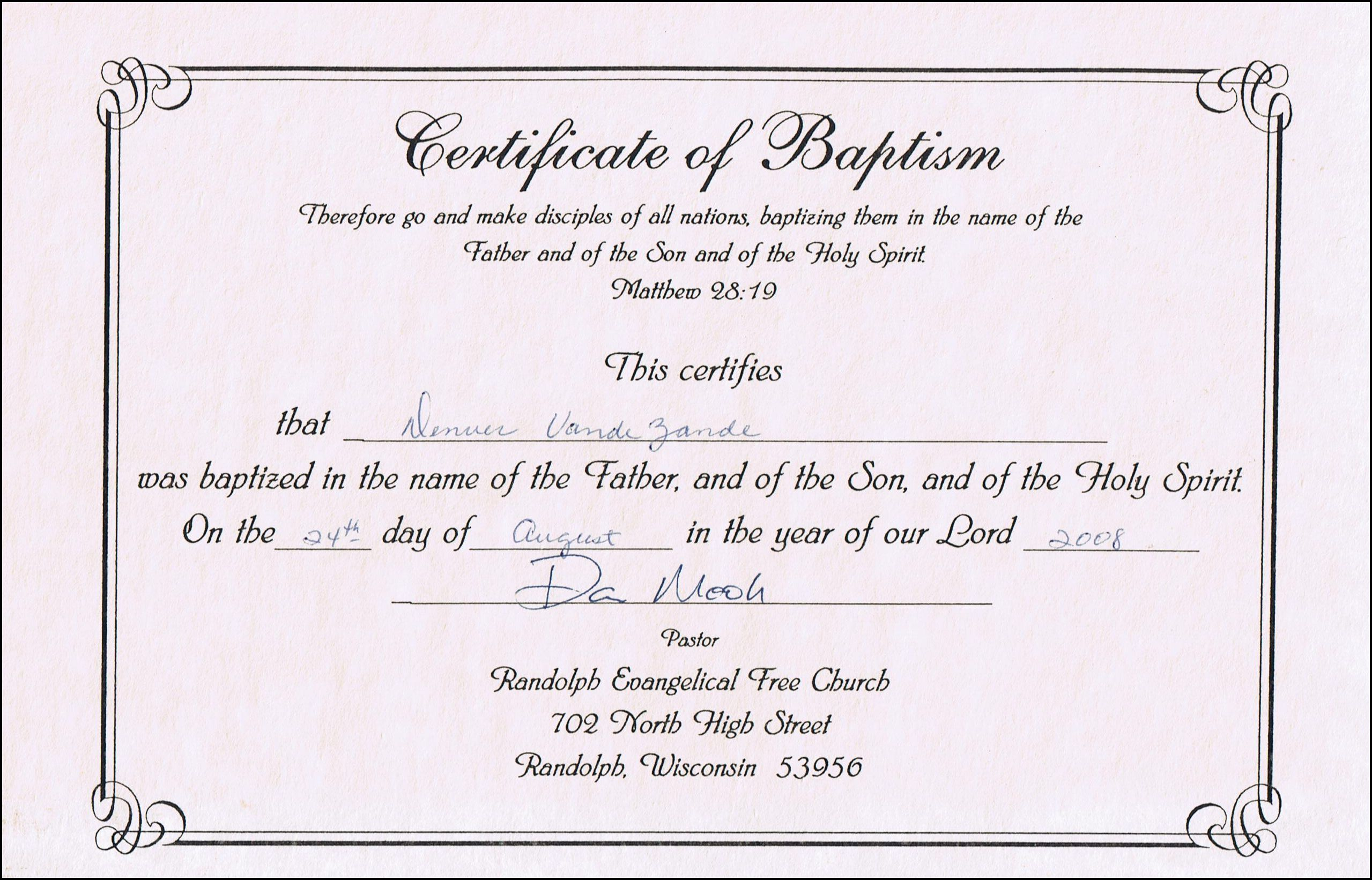 Baptism Certificates Free Online | Denver's Certificate Of Inside Christian Baptism Certificate Template