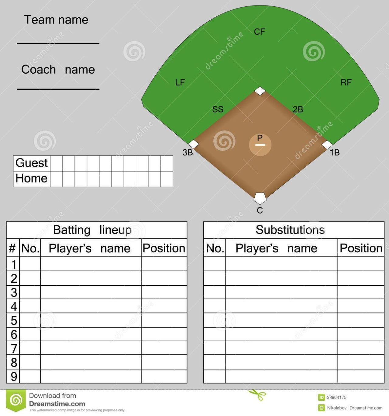 Baseball Lineup Card Template – Free Download | Baseball Regarding Dugout Lineup Card Template