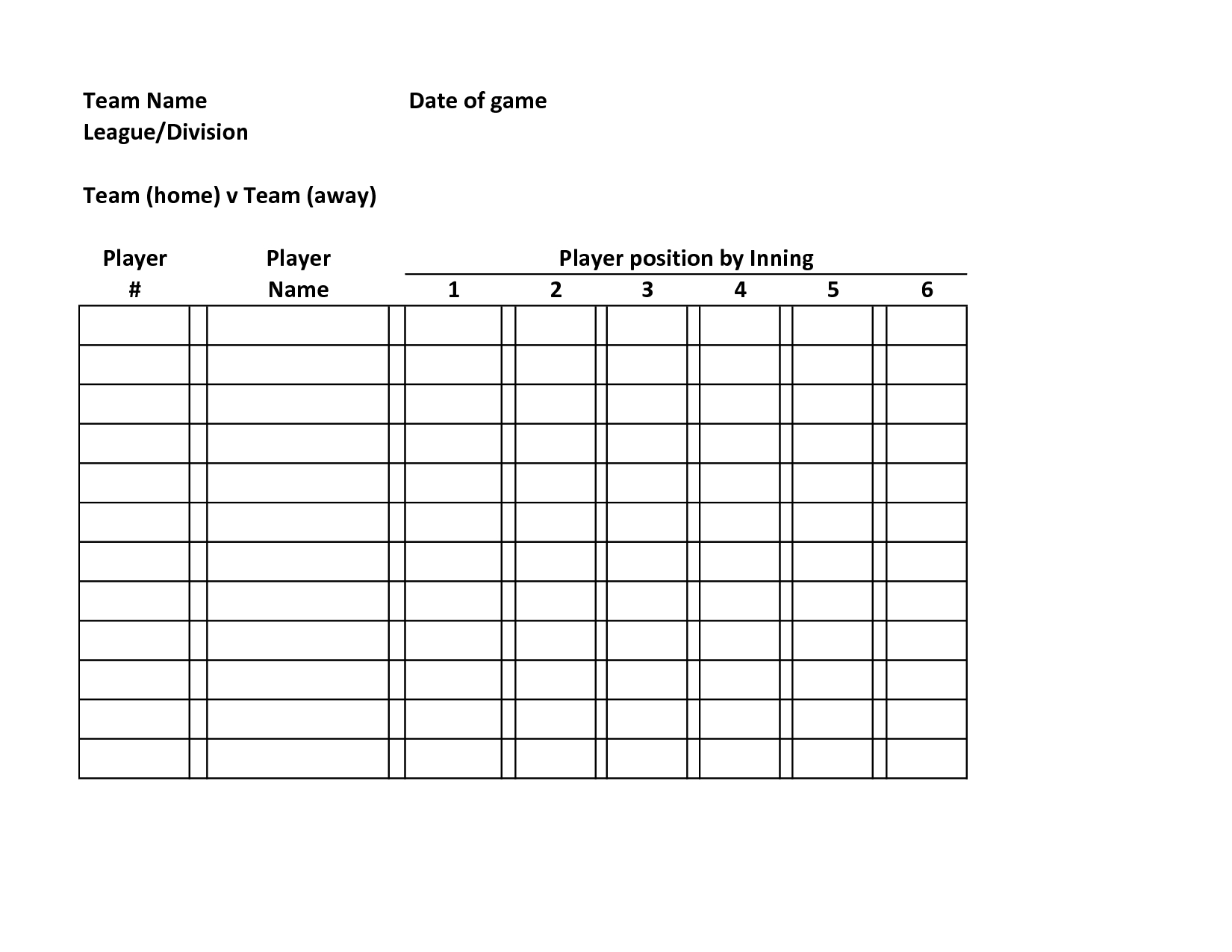 Baseball+Team+Roster+Template | Sports | Baseball Lineup Inside Free Baseball Lineup Card Template