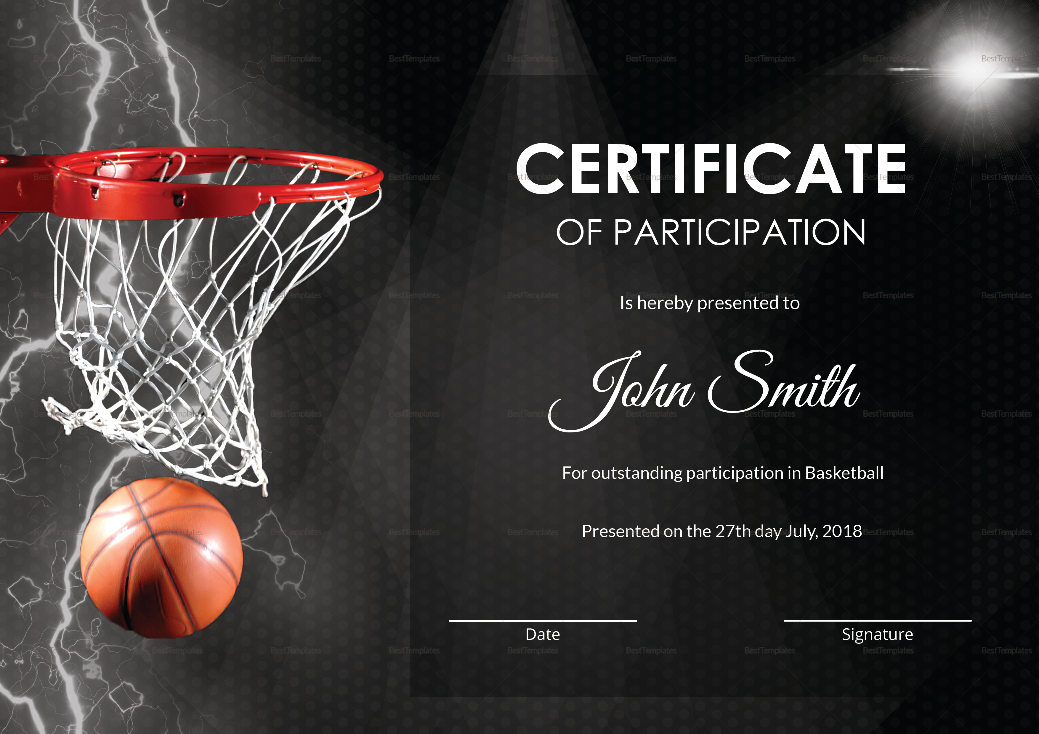 Basketball Participation Certificate Template Intended For Basketball Certificate Template