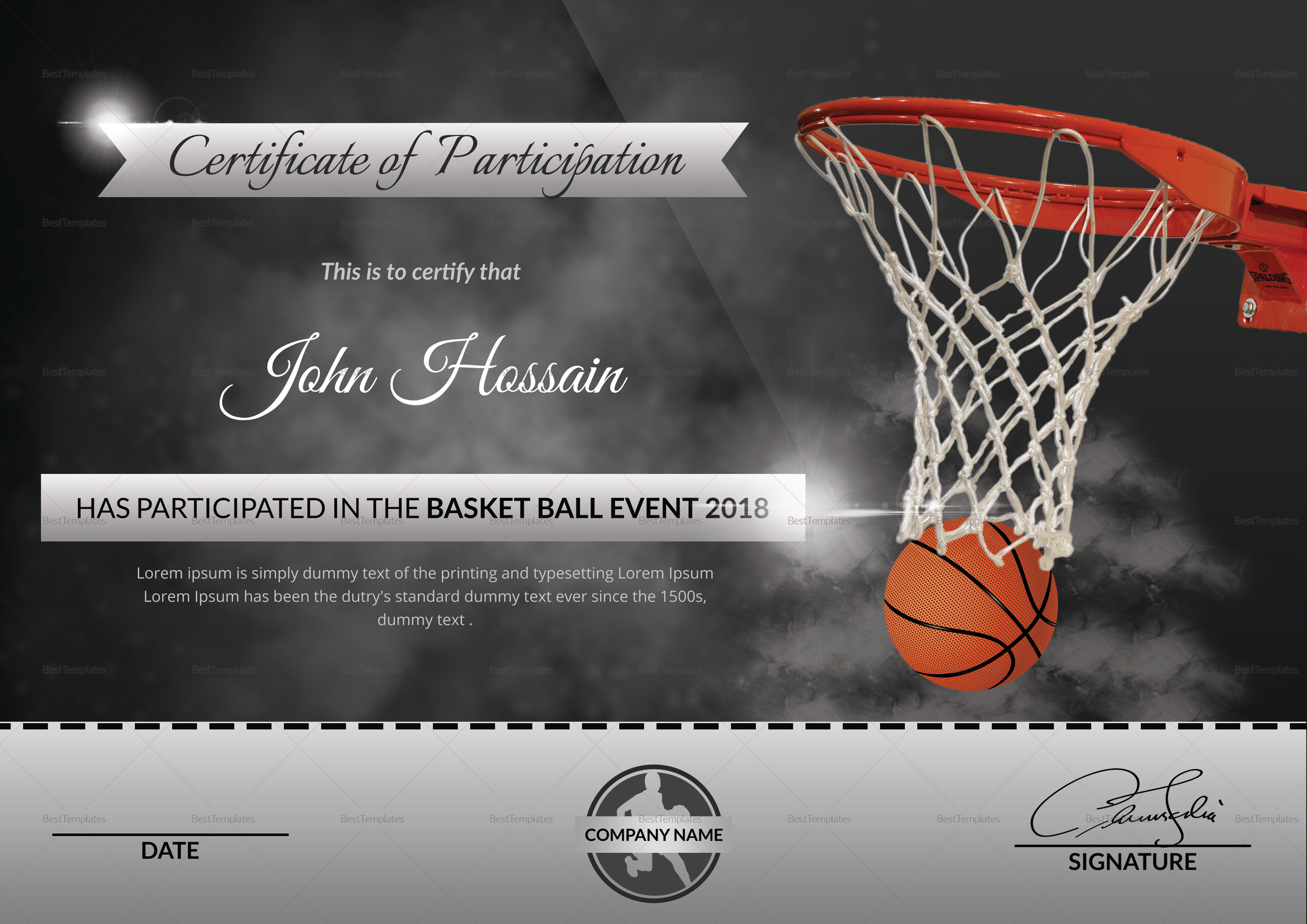 Basketball Participation Certificate Template Regarding Basketball Certificate Template