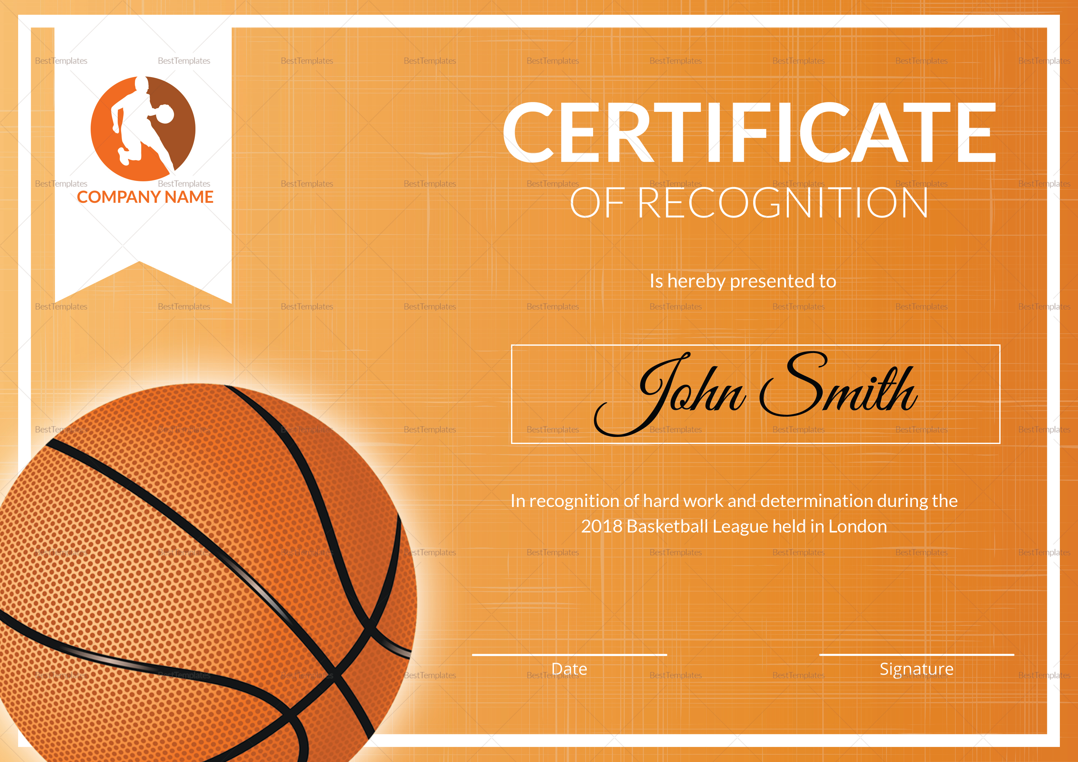 Basketball Recognition Certificate Template Inside Basketball Certificate Template