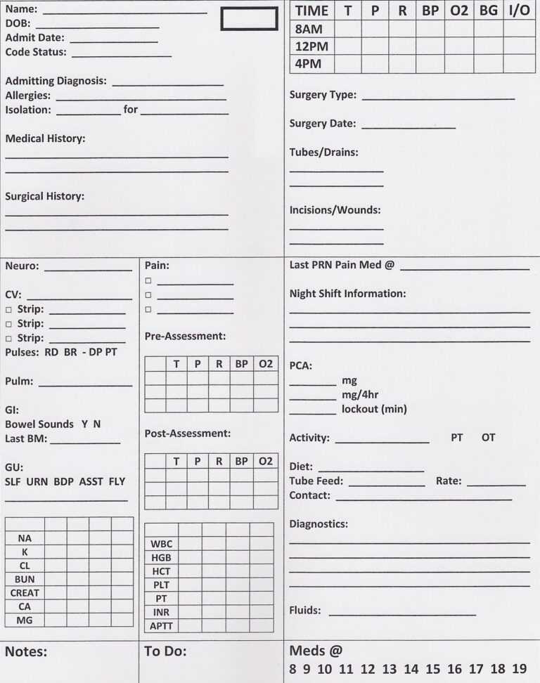 Nursing Assistant Report Sheet Templates