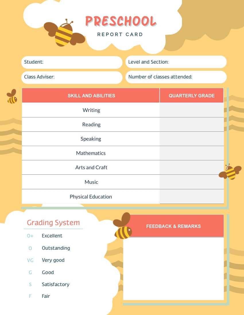 Bee Preschool Report Card Template – Visme In Preschool Progress Report Template