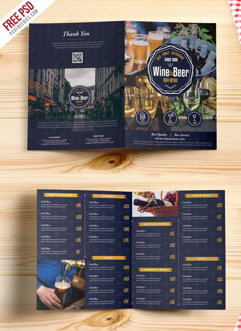 Beer And Wine Menu Bi Fold Brochure Template Psd For Wine Brochure Template