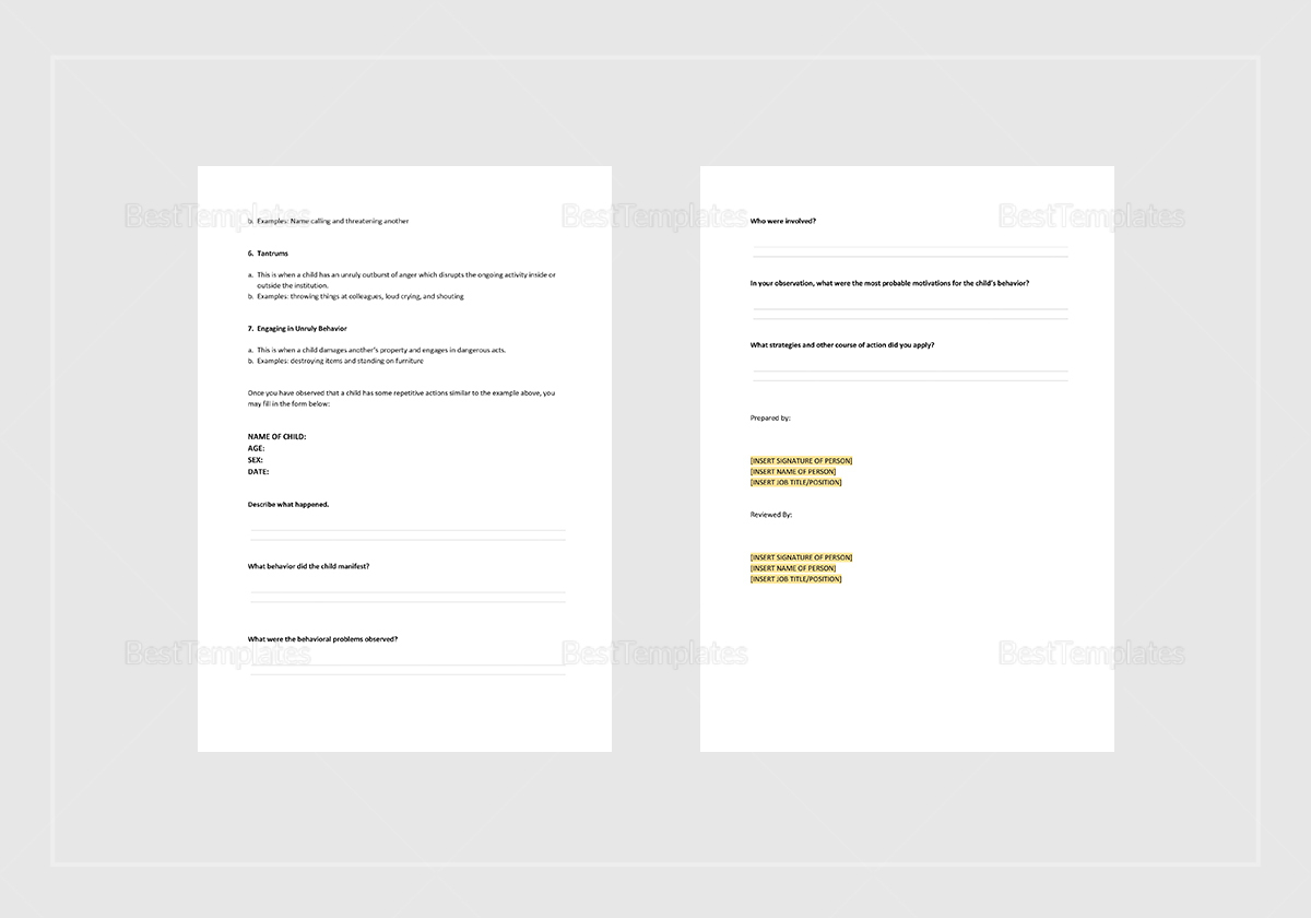 Behaviour Incident Report Template Within Behaviour Report Template