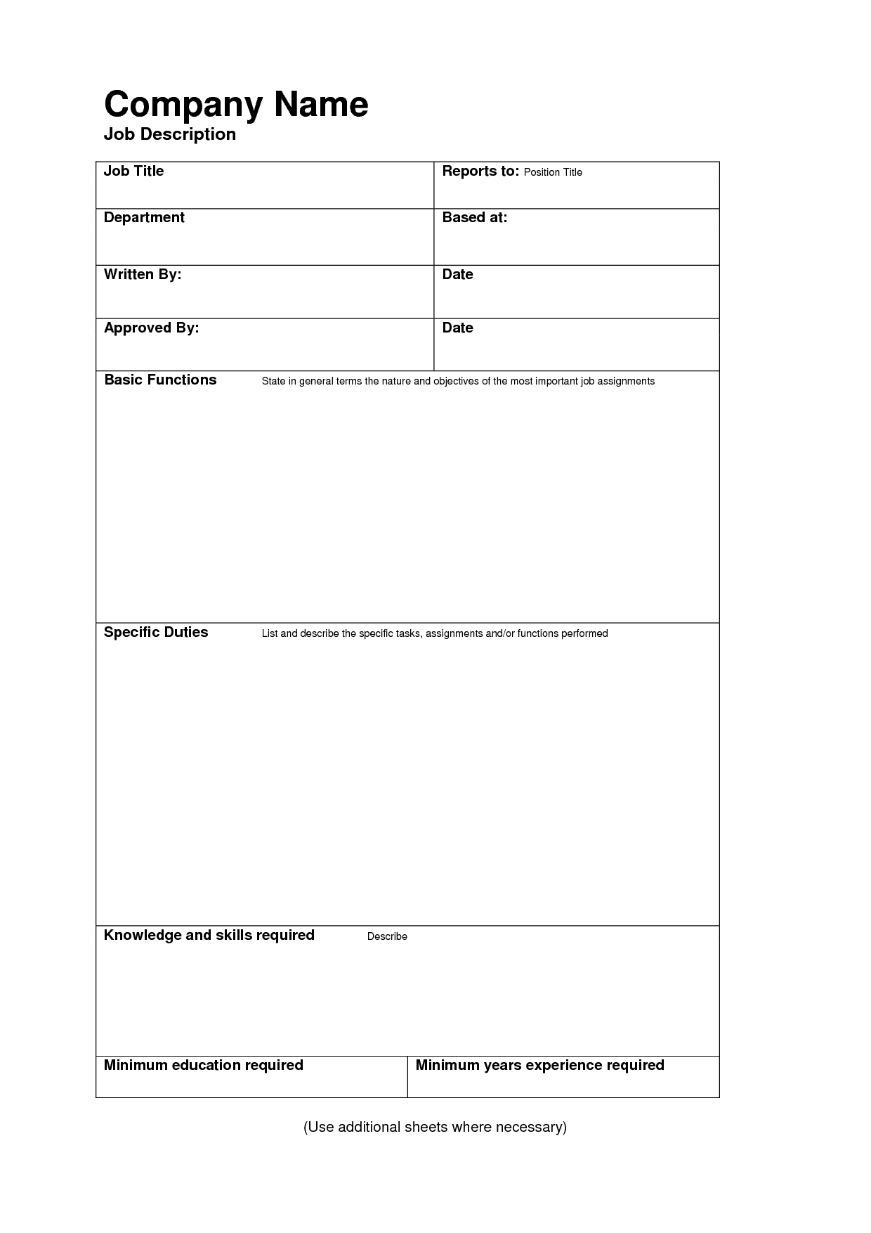 Best Photos Of Basic Job Description Template – Job Inside Job Descriptions Template Word