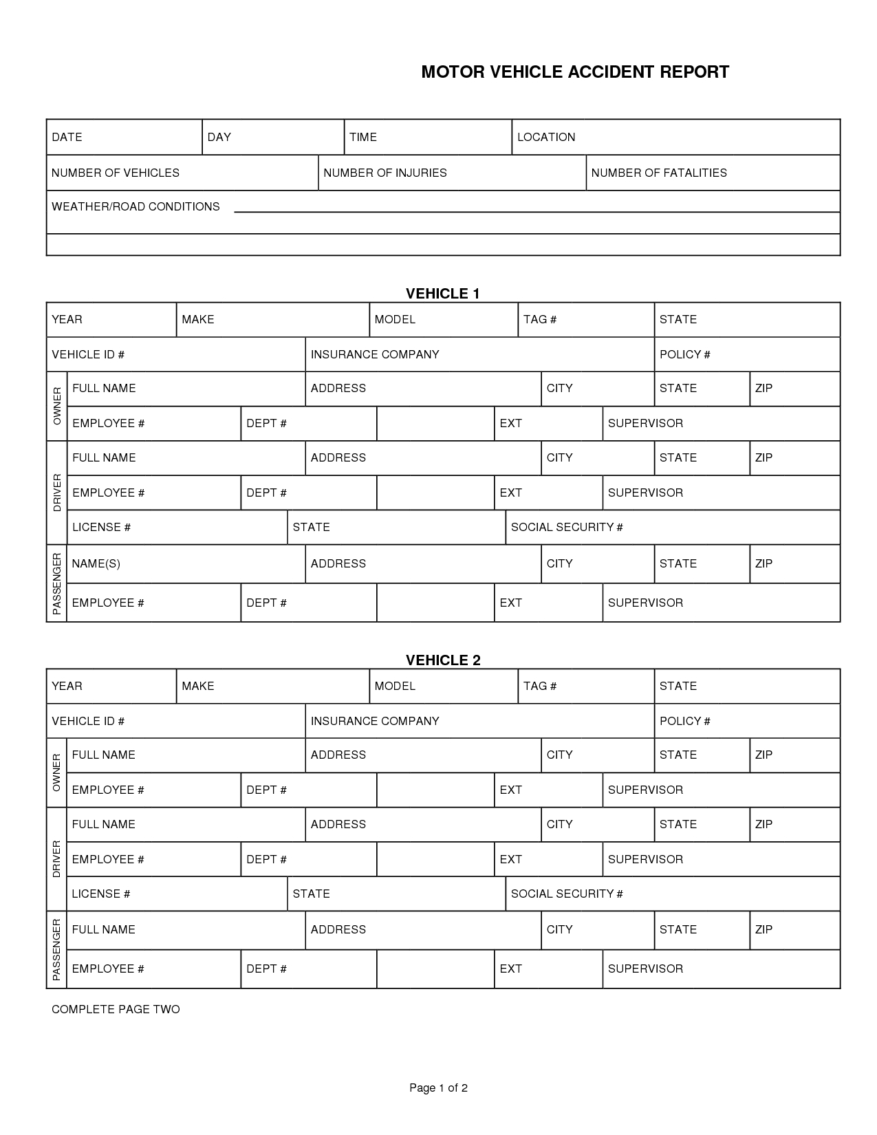 Best Photos Of Car Accident Report Form – Car Accident In Vehicle Accident Report Form Template