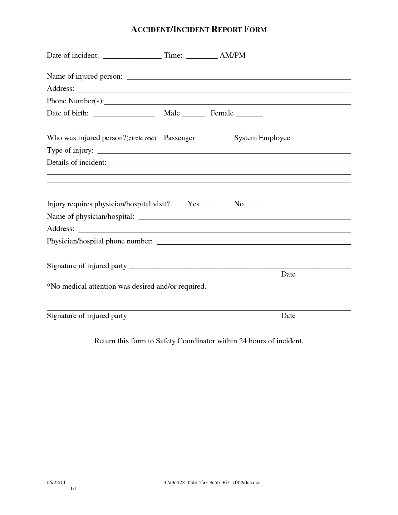 Best Photos Of General Incident Report Template – Car With Regard To Customer Incident Report Form Template