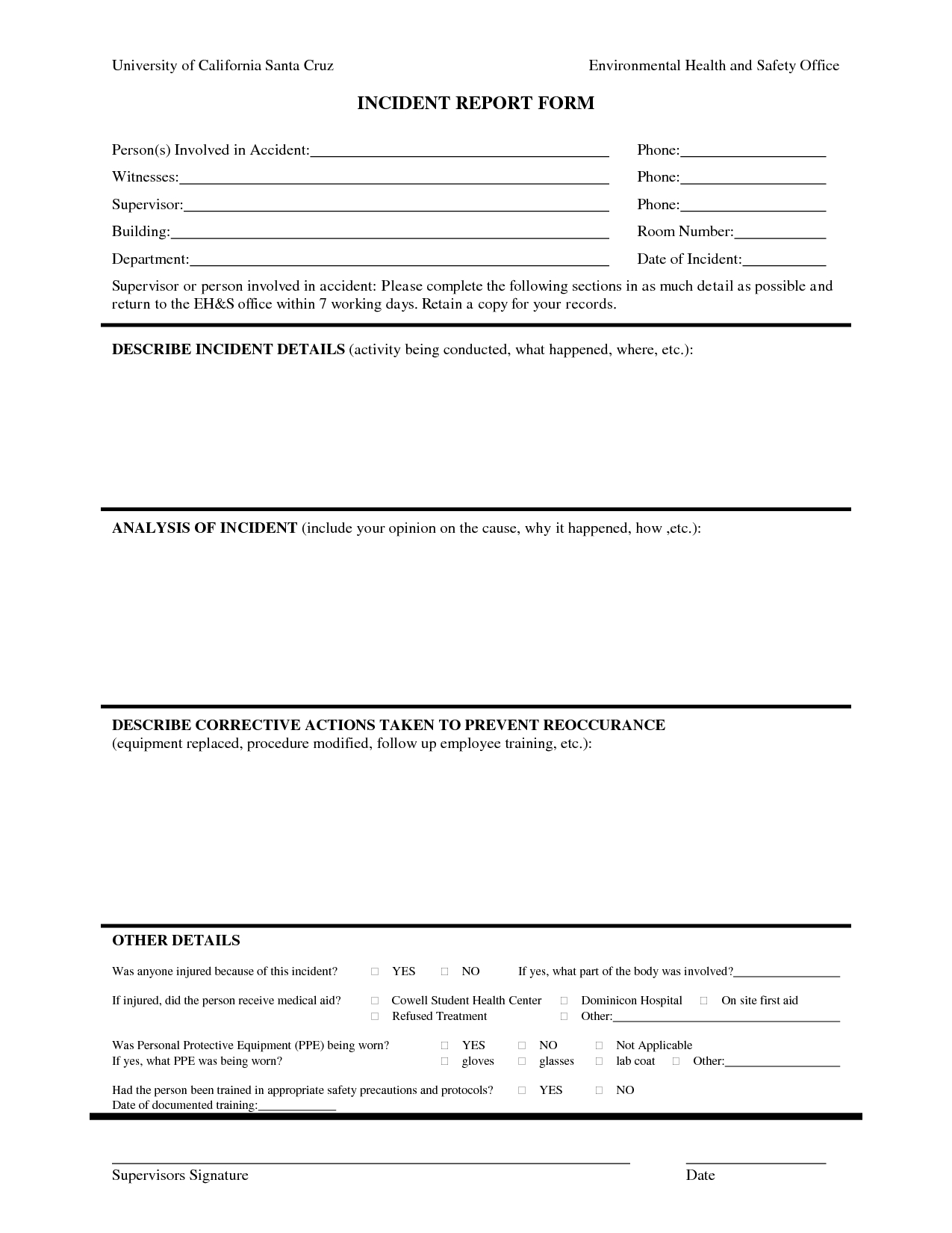 Best Photos Of Human Resources Incident Report Template Within First Aid Incident Report Form Template