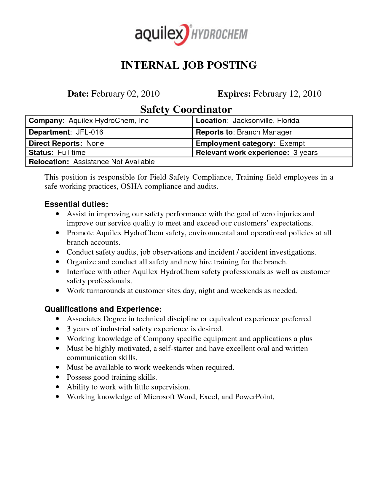 Best Photos Of Internal Job Posting Template Word – Resume For Internal Job Posting Template Word