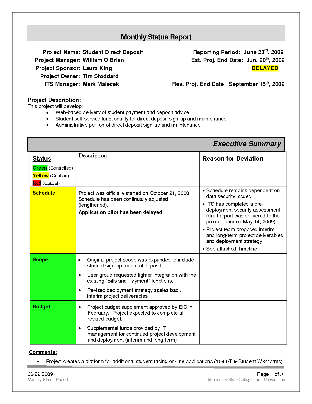 Best Photos Of Monthly Status Report Template – Weekly Intended For Project Monthly Status Report Template