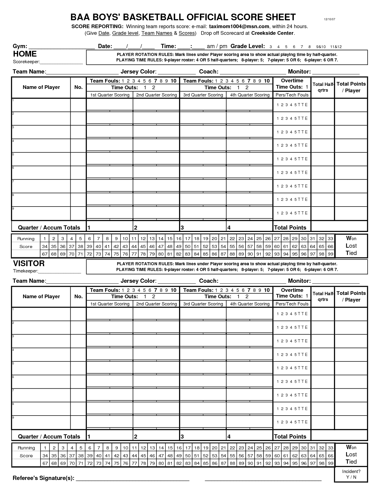 Best Photos Of Printable Score Sheets – Printable Basketball Regarding Bridge Score Card Template