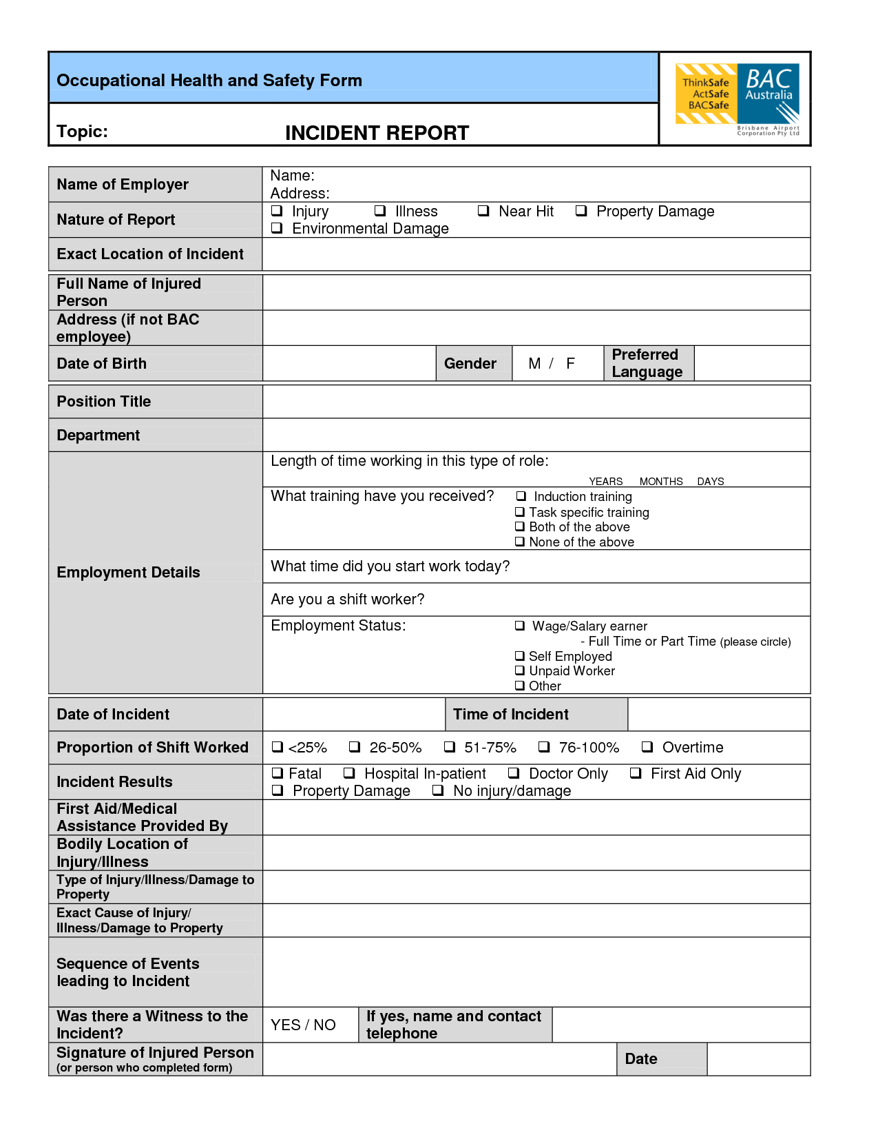 Best Photos Of Safety Incident Report Form Template For Health And Safety Incident Report Form Template