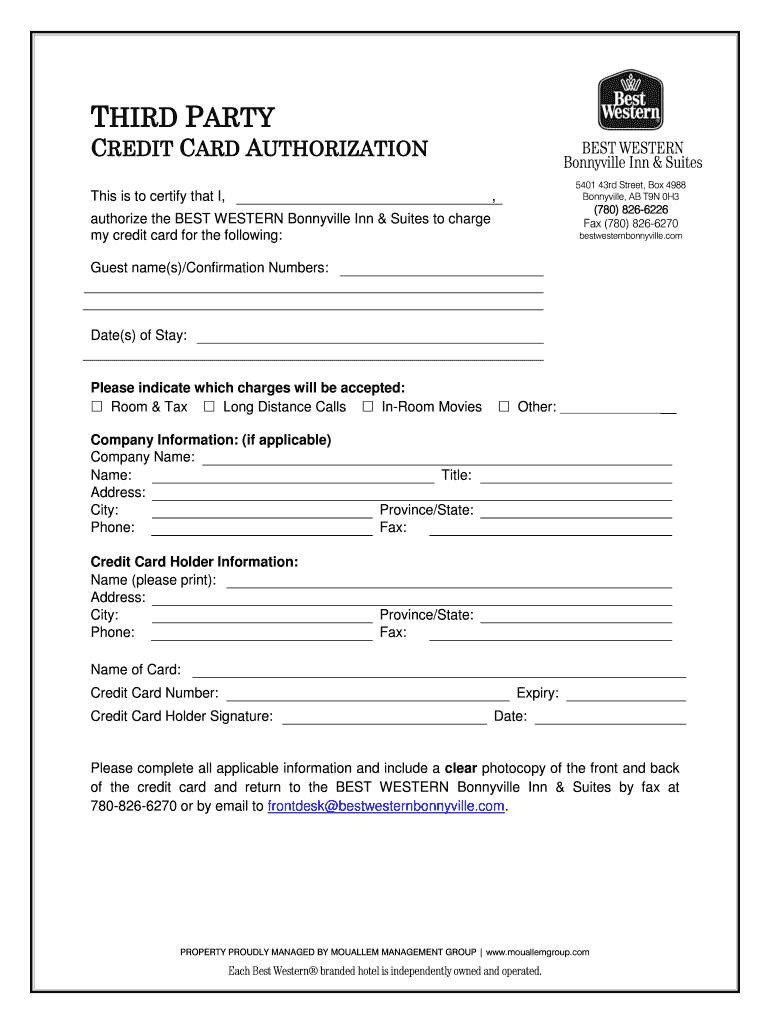 Best Western Card Authorization Form – Fill Online For Hotel Credit Card Authorization Form Template