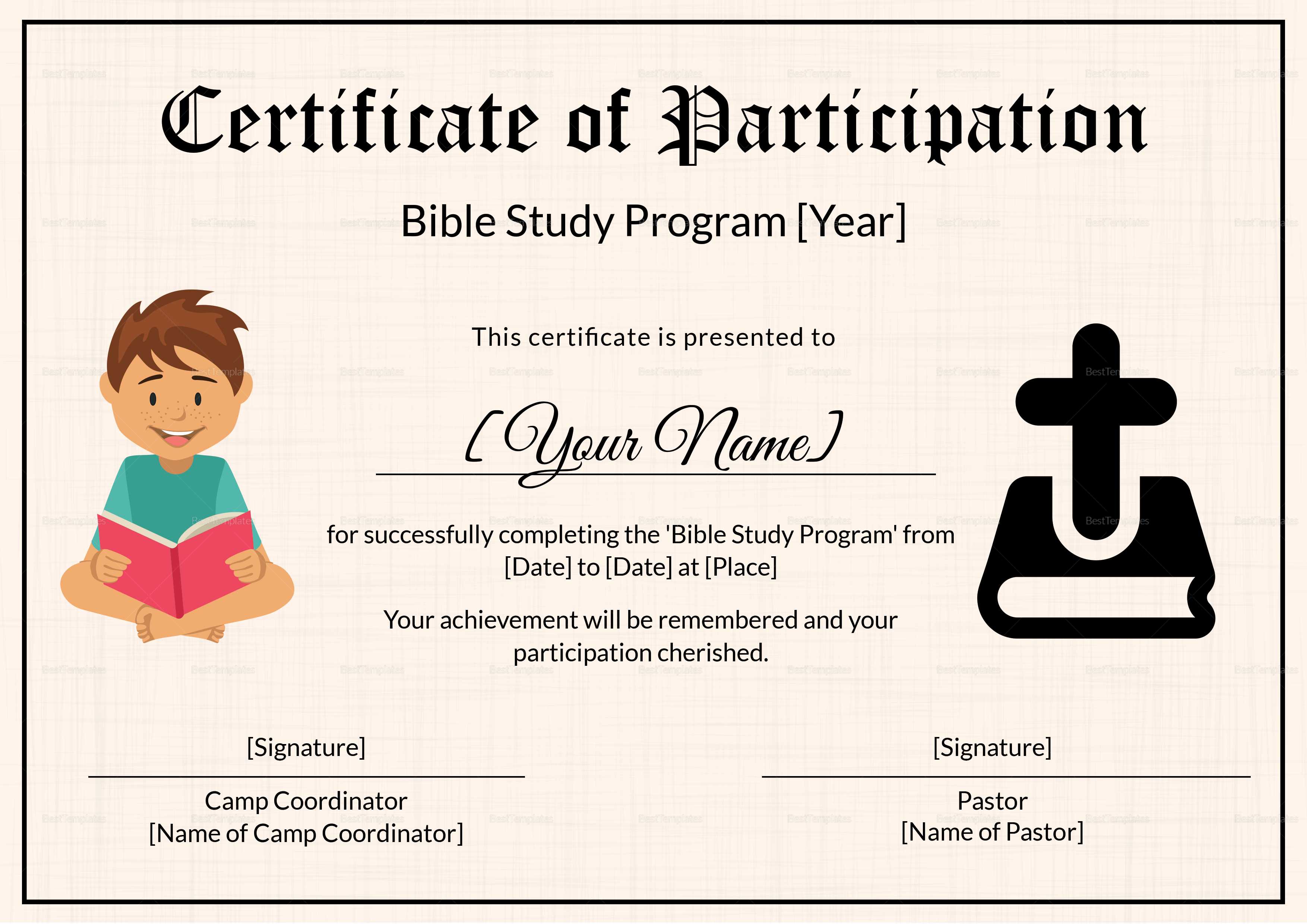 Bible Prophecy Program Certificate For Kids Template Regarding Christian Certificate Template