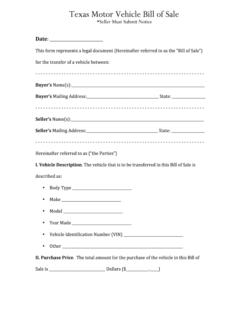 Bill Of Sale Texas – Fill Online, Printable, Fillable, Blank With Car Bill Of Sale Word Template