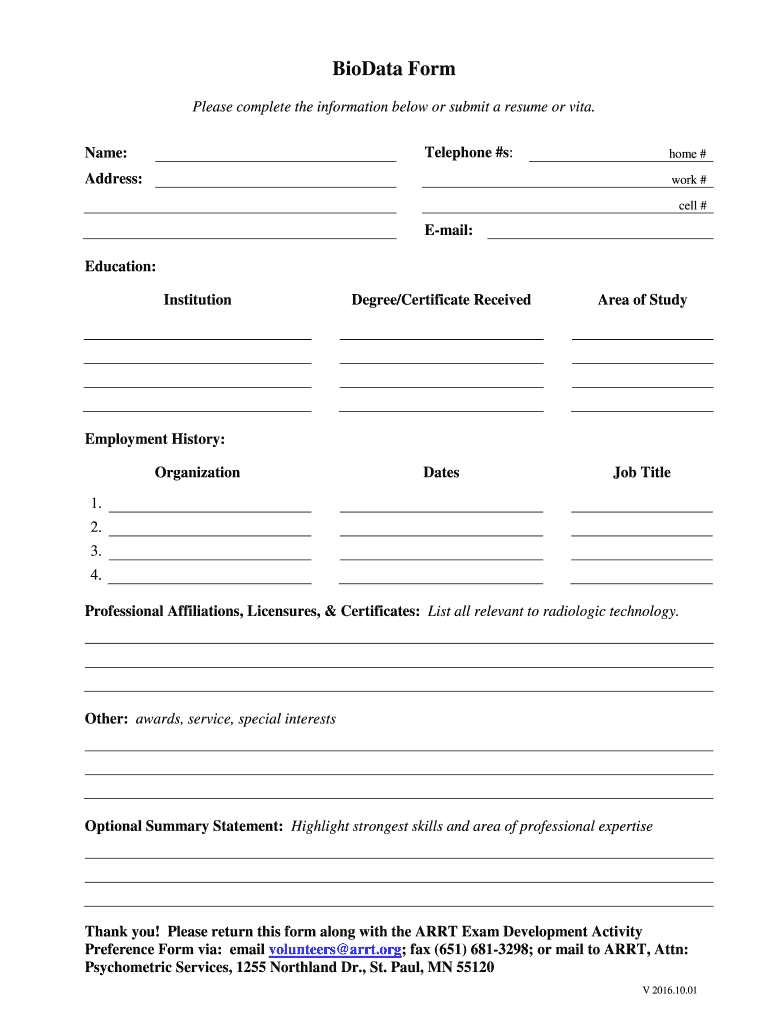 Biodata Form – Fill Online, Printable, Fillable, Blank Throughout Free Bio Template Fill In Blank