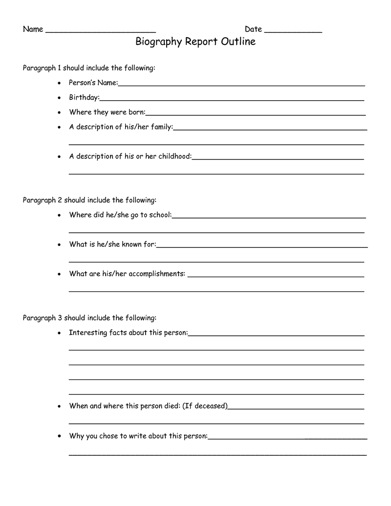 Biography Report Outline Worksheet.pdf | Projects To Try Throughout Free Bio Template Fill In Blank