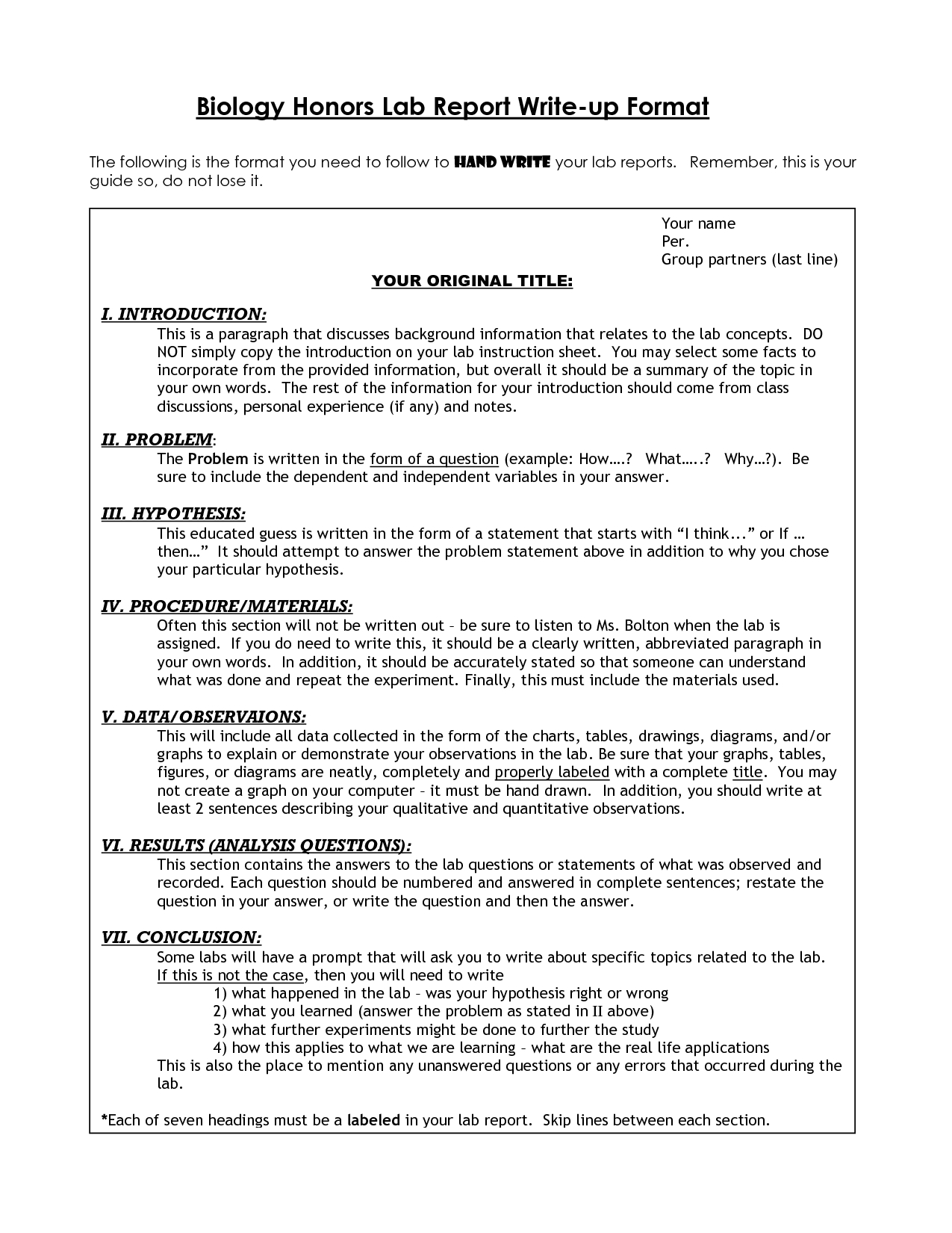 Biology Lab Report Format Example | College | Lab Report Within Lab Report Conclusion Template