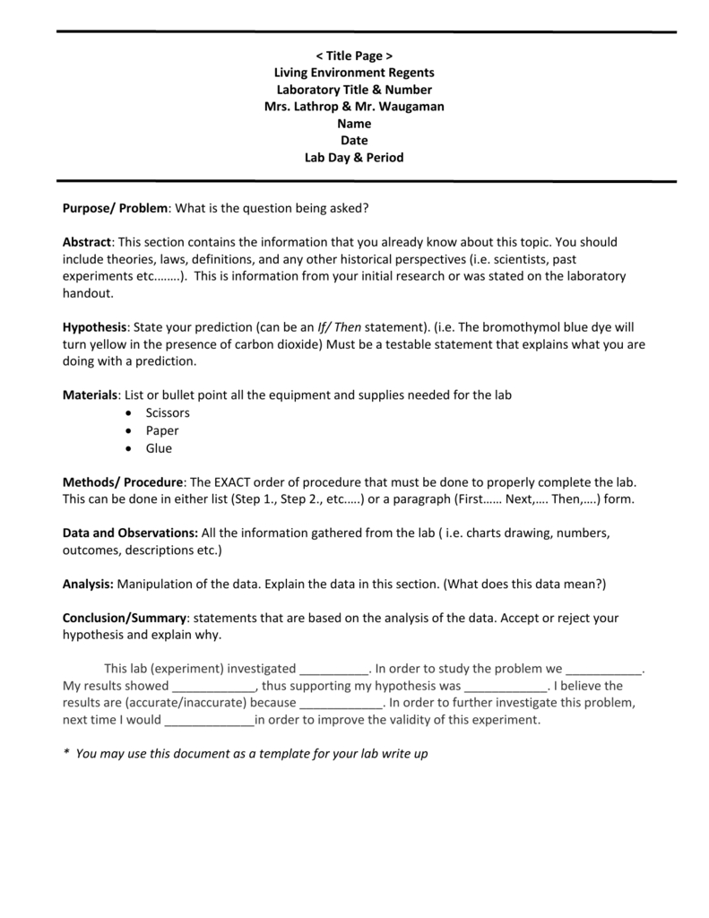 Biology Lab Report Template Pertaining To Lab Report Conclusion Template