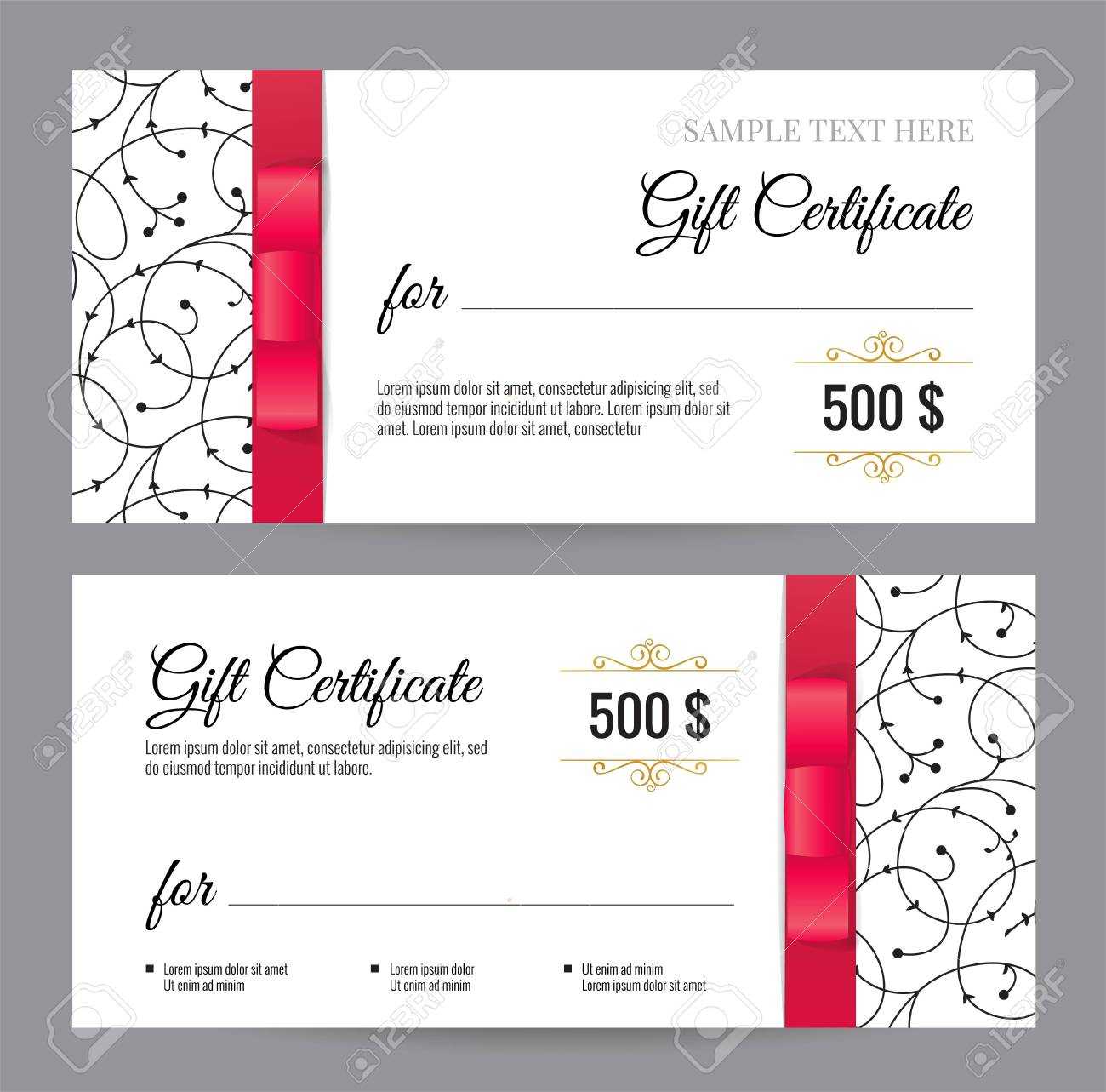 Black And White Gift Voucher Template With Floral Pattern And.. Pertaining To Black And White Gift Certificate Template Free