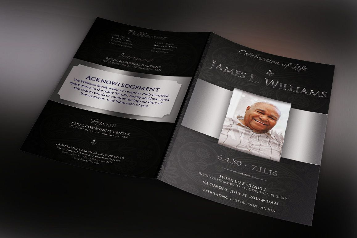 Black Dignity Funeral Program Template With Memorial Brochure Template