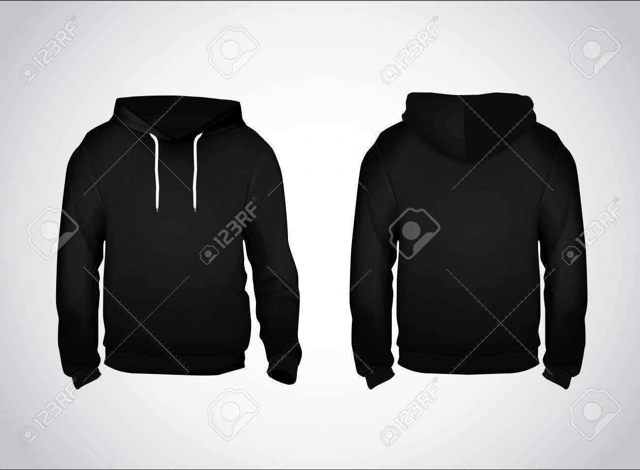 Black Men's Sweatshirt Template With Sample Text Front And Back.. Inside Blank Black Hoodie Template