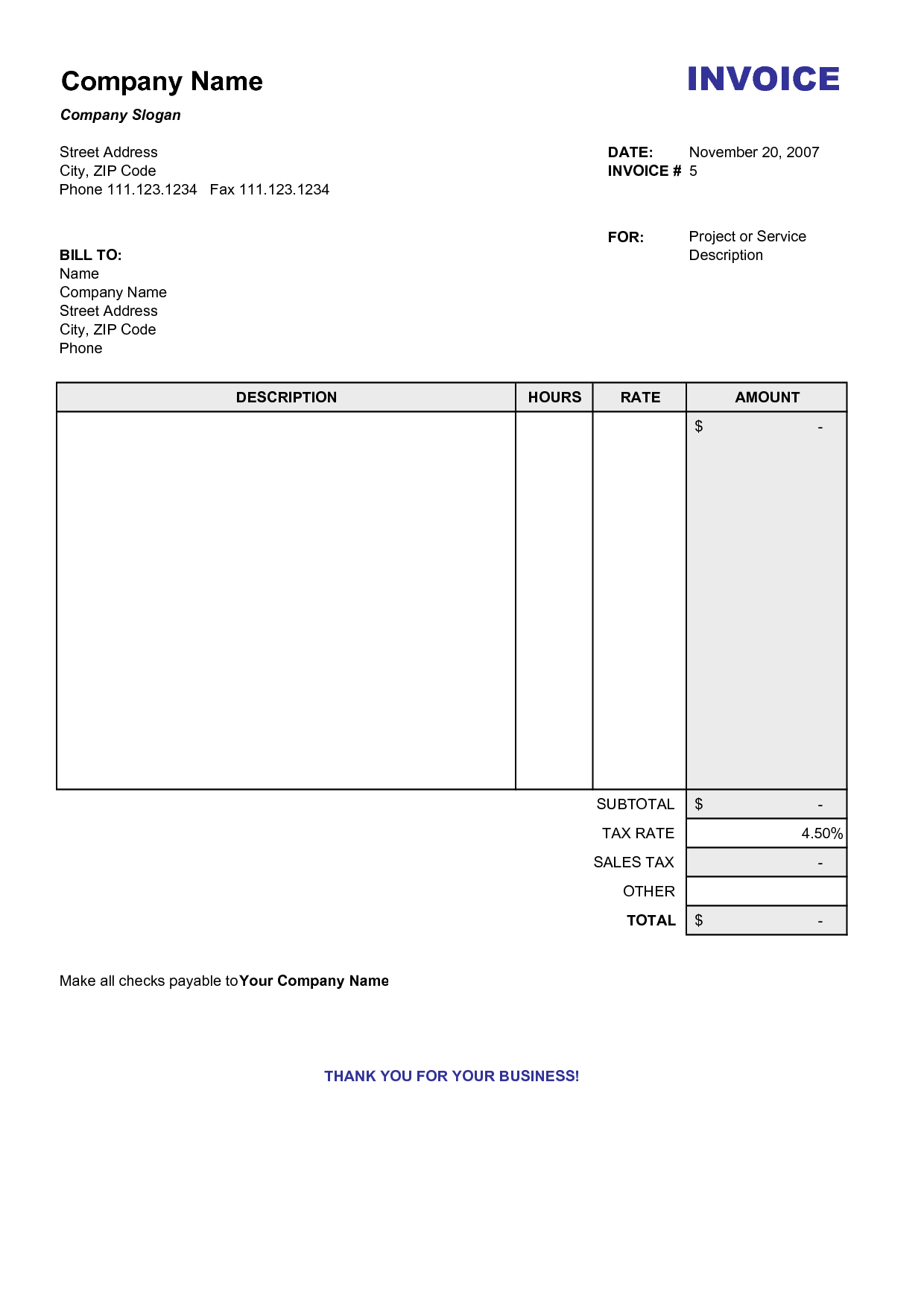 Blank Billing Invoice | Scope Of Work Template In Free Printable Invoice Template Microsoft Word