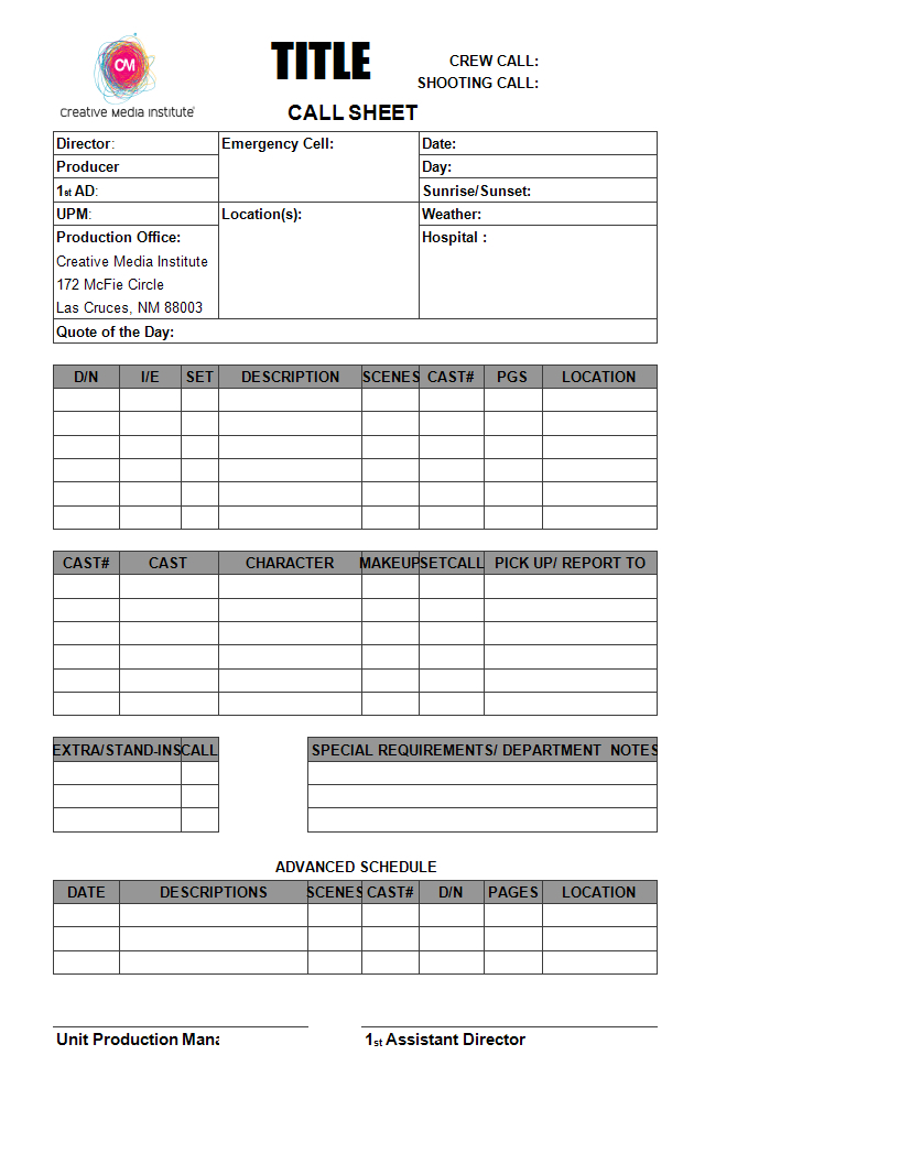 Blank Call Sheet Template - Atlantaauctionco In Blank Call Sheet Template
