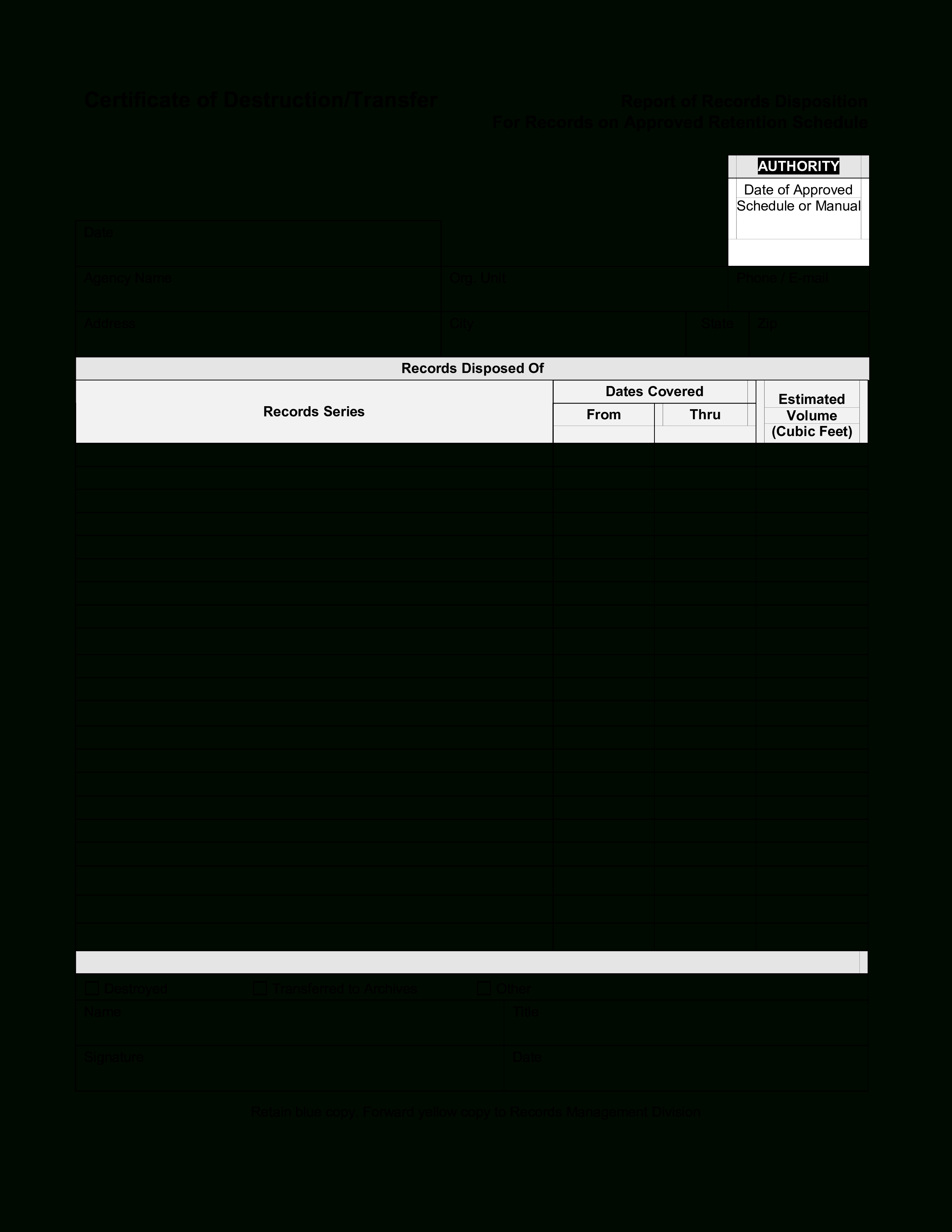 Blank Certificate Of Destruction | Templates At Pertaining To Free Certificate Of Destruction Template