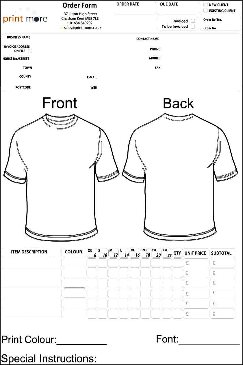 Blank Clothing Order Form Template | Besttemplates123 In Blank T Shirt Order Form Template