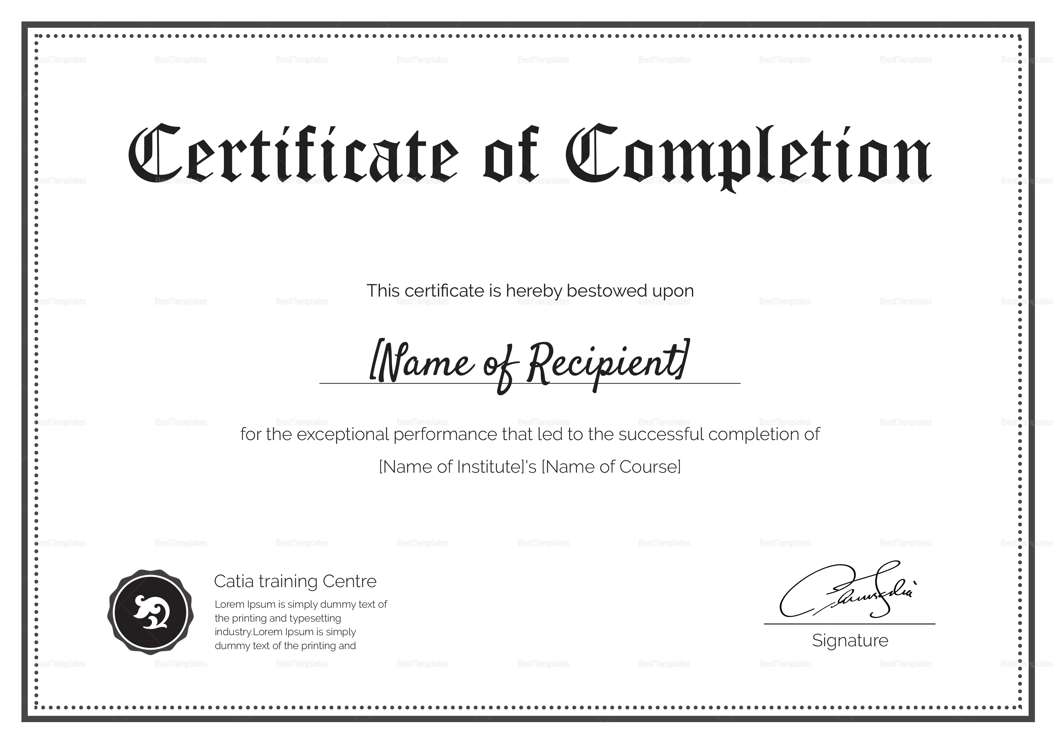 Blank Completion Certificate Template Inside Certification Of Completion Template