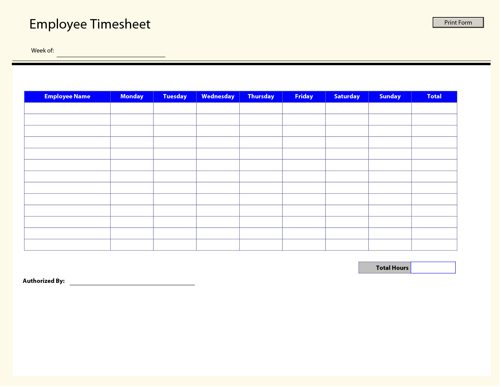 Blank Employee Timesheet Template | Management Templates Inside Weekly Time Card Template Free