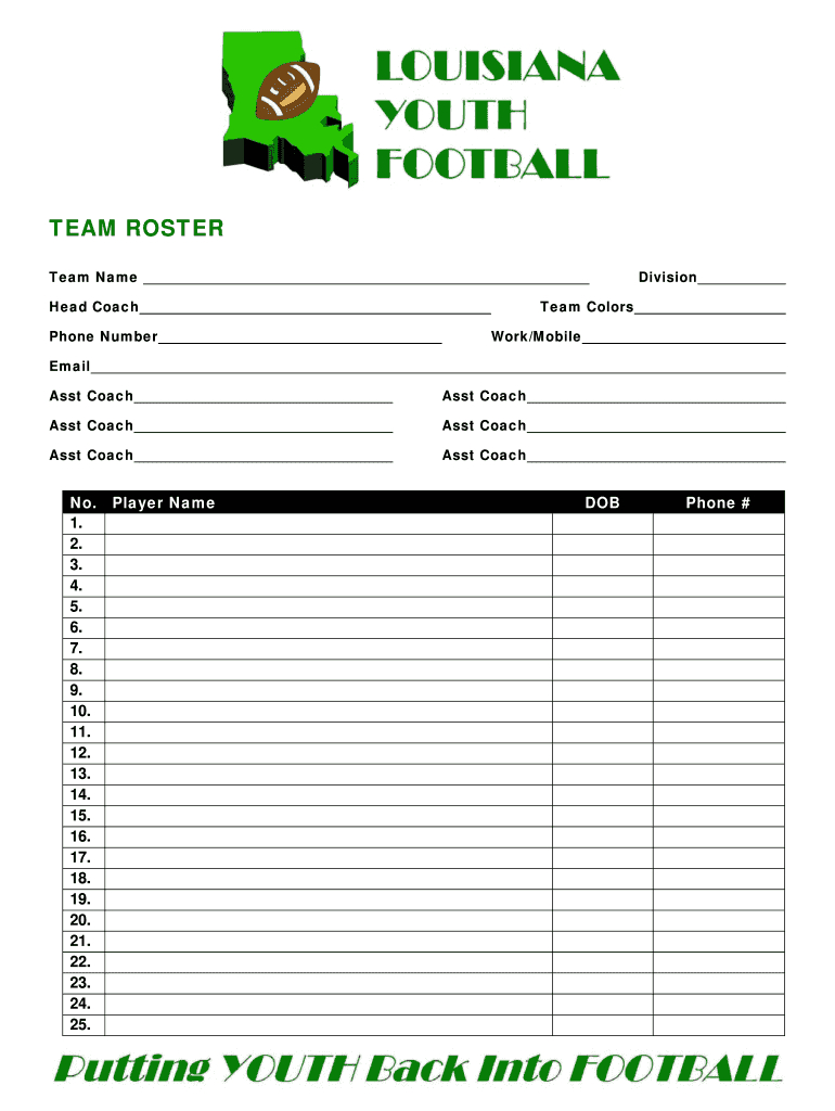 Blank Football Rosters - Fill Online, Printable, Fillable Intended For Blank Football Depth Chart Template