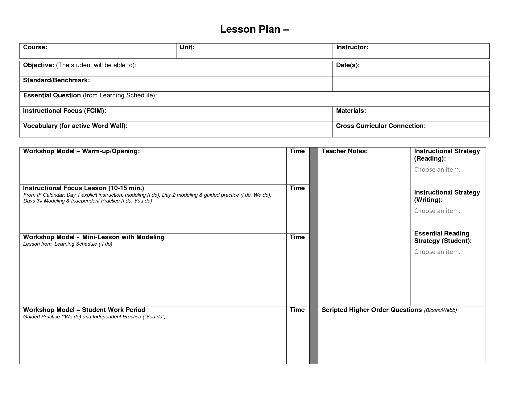 Blank Lesson Plan Format Template | Blank Lesson Template Throughout Blank Unit Lesson Plan Template