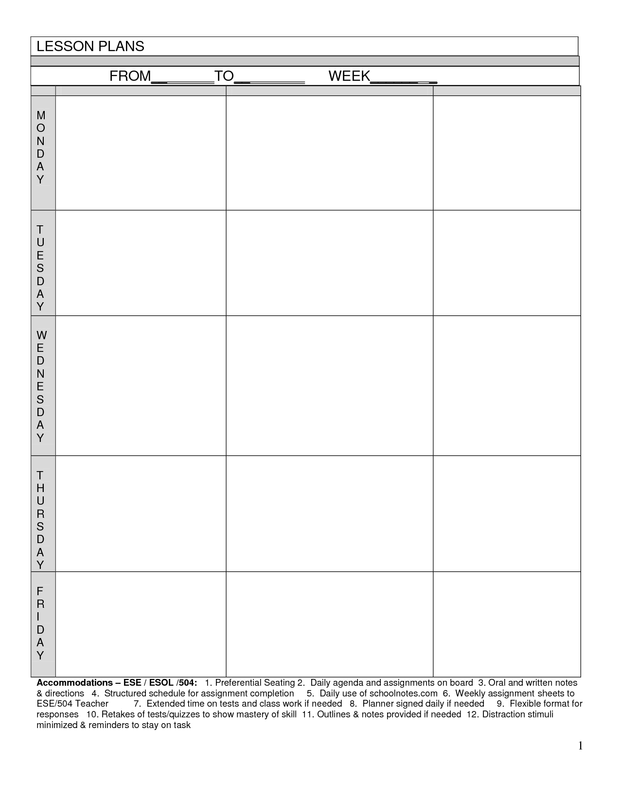 Blank Lesson Plans For Teachers | Free Printable Blank With Regard To Blank Preschool Lesson Plan Template