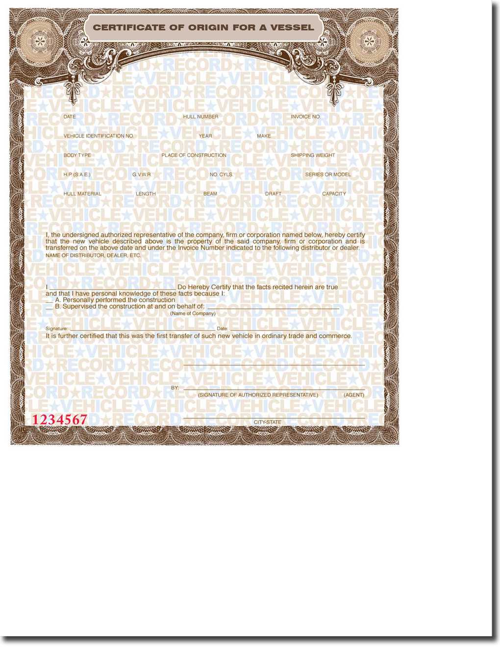 Blank Mco's For A Vessel In Certificate Of Origin For A Vehicle Template