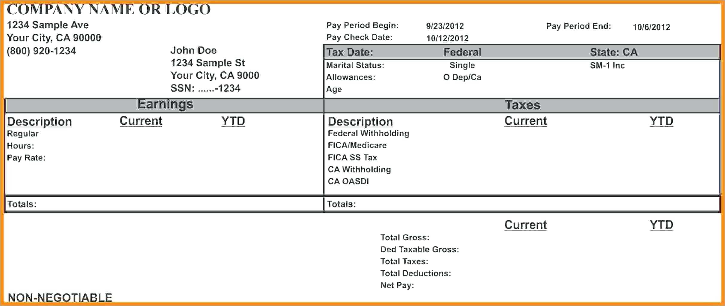 Blank Pay Stub Template Word – Wovensheet.co For Free Pay Stub Template Word