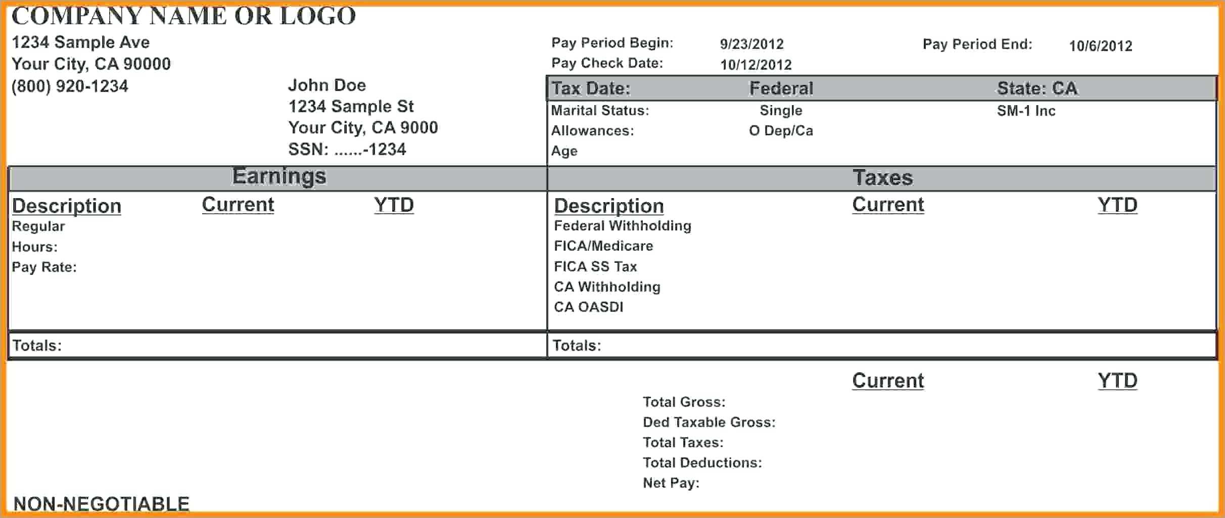 Blank Pay Stub Template Word – Wovensheet.co For Free Pay Stub Template Word