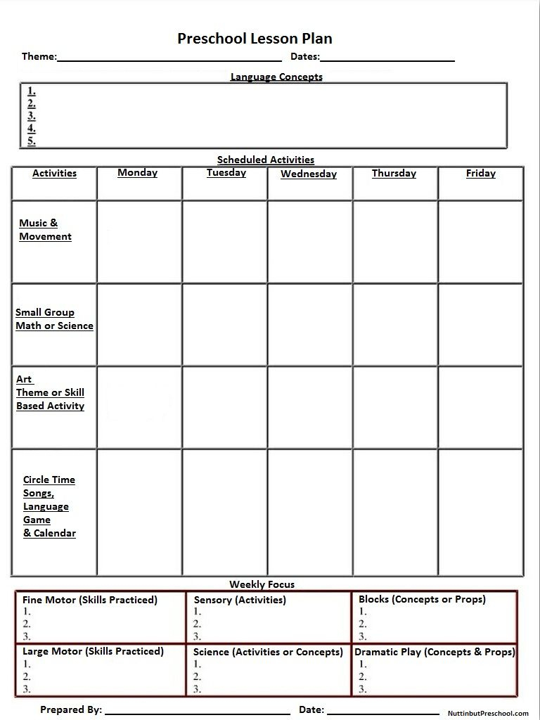 Blank Preschool Weekly Lesson Plan Template |  My For Blank Preschool Lesson Plan Template